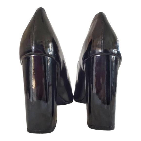 ASOS Daisy Street Black Vamp Pumps Size 7 Faux Patent Leather Block Heel Costume - Picture 10 of 12